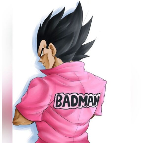 Iconic Pink "BADMAN" Dragon Ball Z Vegeta "Button-Down Shirt - Size Small - Picture 4 of 5